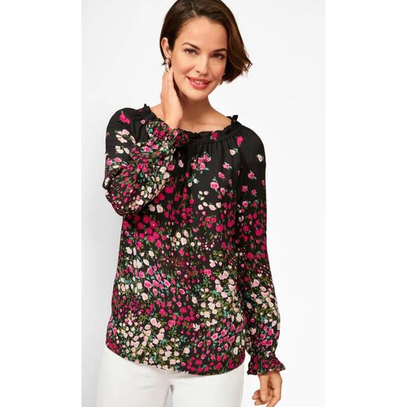 Talbots RSVP Smocked blouse rose garden size large - Picture 7 of 8